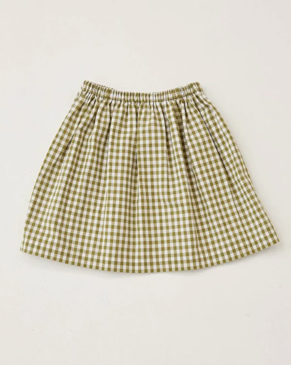 the Fleur Skirt in Olive Gingham by the brand Daughter, curated by Morsel Store