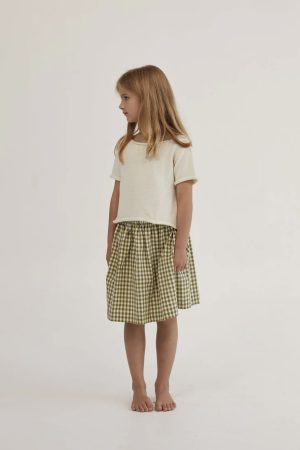 the Fleur Skirt in Olive Gingham & the Joni Tee in Natural by the brand Daughter, curated by Morsel Store