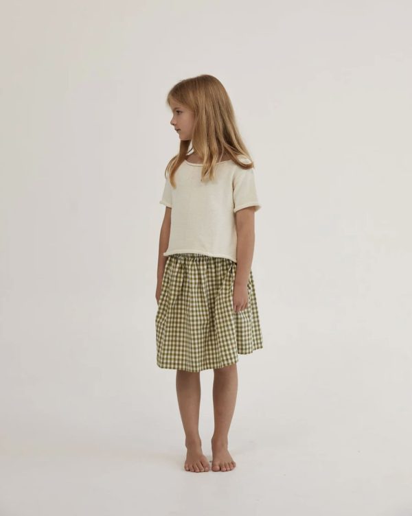 the Fleur Skirt in Olive Gingham & the Joni Tee in Natural by the brand Daughter, curated by Morsel Store