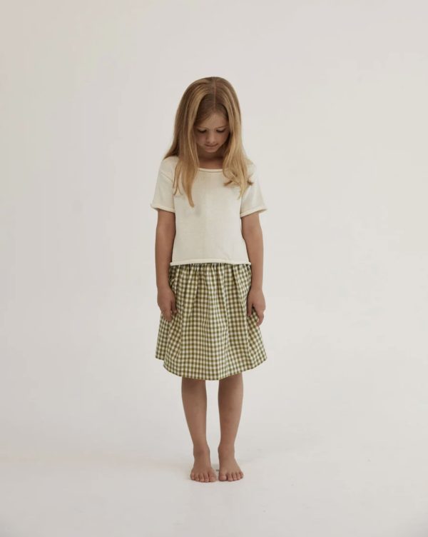 the Fleur Skirt in Olive Gingham & the Joni Tee in Natural by the brand Daughter, curated by Morsel Store