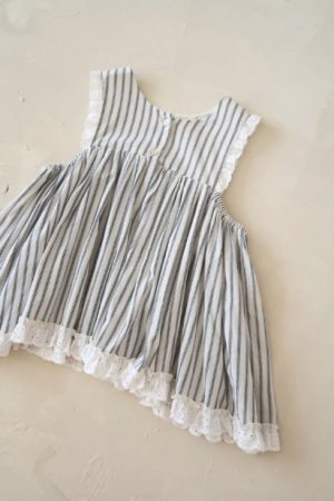 the Bijou Top in cotton French Navy Stripe by the brand House of Paloma, curated by Morsel Store