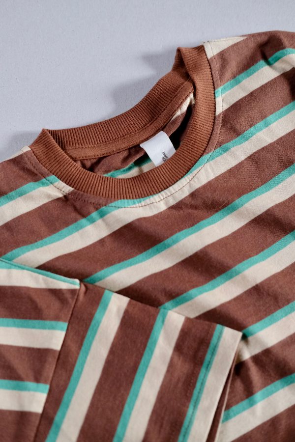 the Oversized Tee in Brown Retro Stripe by the brand Summer and Storm, curated by Morsel Store