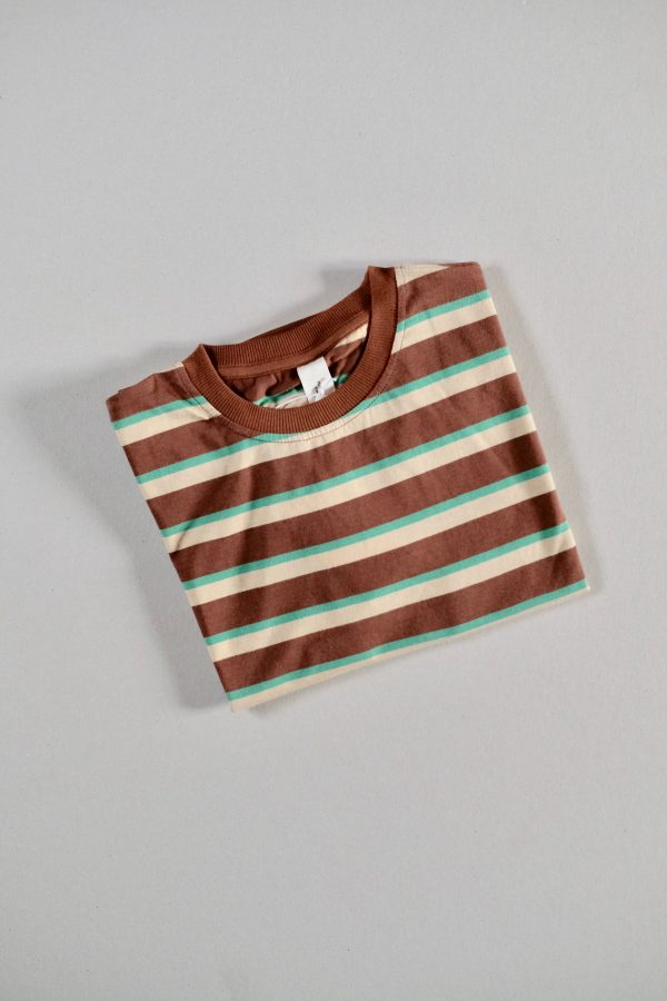 the Oversized Tee in Brown Retro Stripe by the brand Summer and Storm, curated by Morsel Store