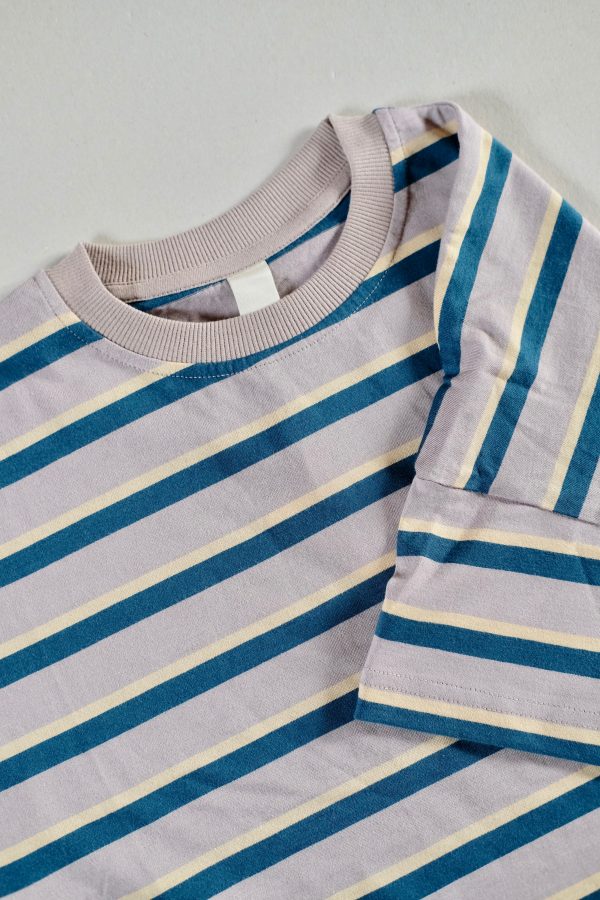 the Oversized Tee in Mauve Retro Stripe by the brand Summer and Storm, curated by Morsel Store