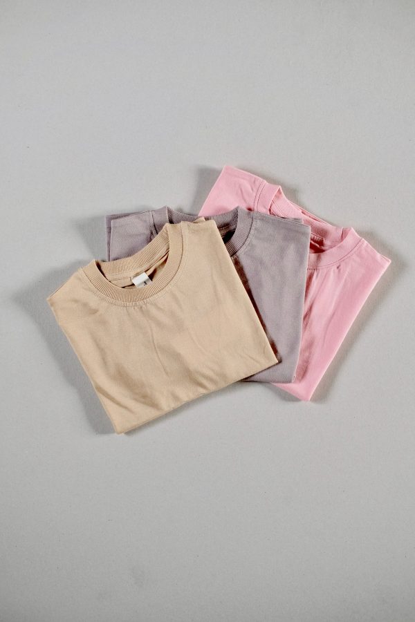 the Oversized Tees in Mushroom, Ginger & Bubblegum Pink by the brand Summer and Storm, curated by Morsel Store