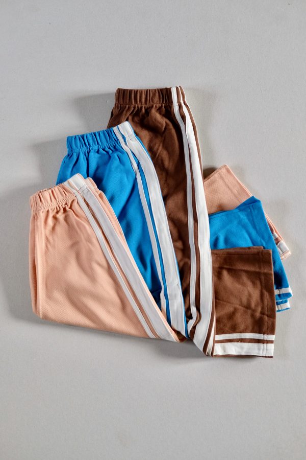 the Racer Pants in Cocoa Brown, Sonic & Peach by the brand Summer and Storm, curated by Morsel Store
