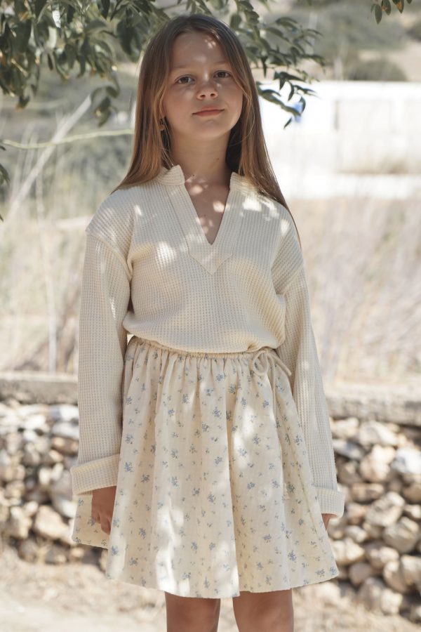 the cotton Camille Skirt in Fleur Bleue paired with the Jule Tunic by the brand House of Paloma, curated by Morsel Store