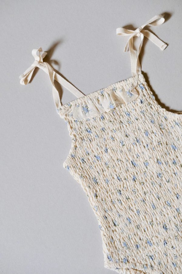 the cotton Rosa One-Piece Swimsuit in Fleur Bleue by the sustainable brand House of Paloma, curated by Morsel Store