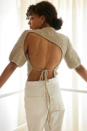 the hand knitted Lake Galve Top in Natural by the brand The Knotty Ones, curated by Morsel Store