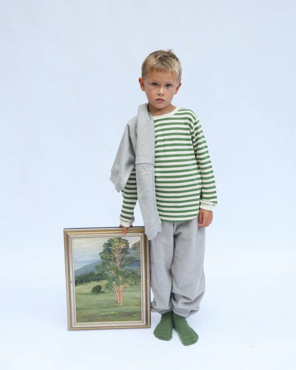 the Longsleeve Waffle Tee in green Fairway Stripe by Summer and Storm on morsel-store.com