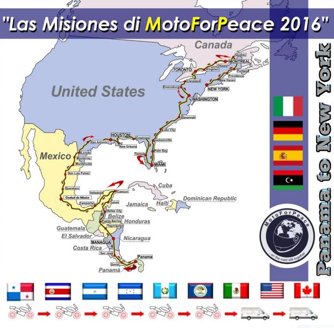 MotoForPeace Map Mission 2016 Panama to New York
