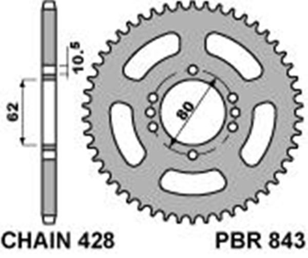 PBR Bakdrev 843 49T Yamaha DT80, DT125LC, m.fl