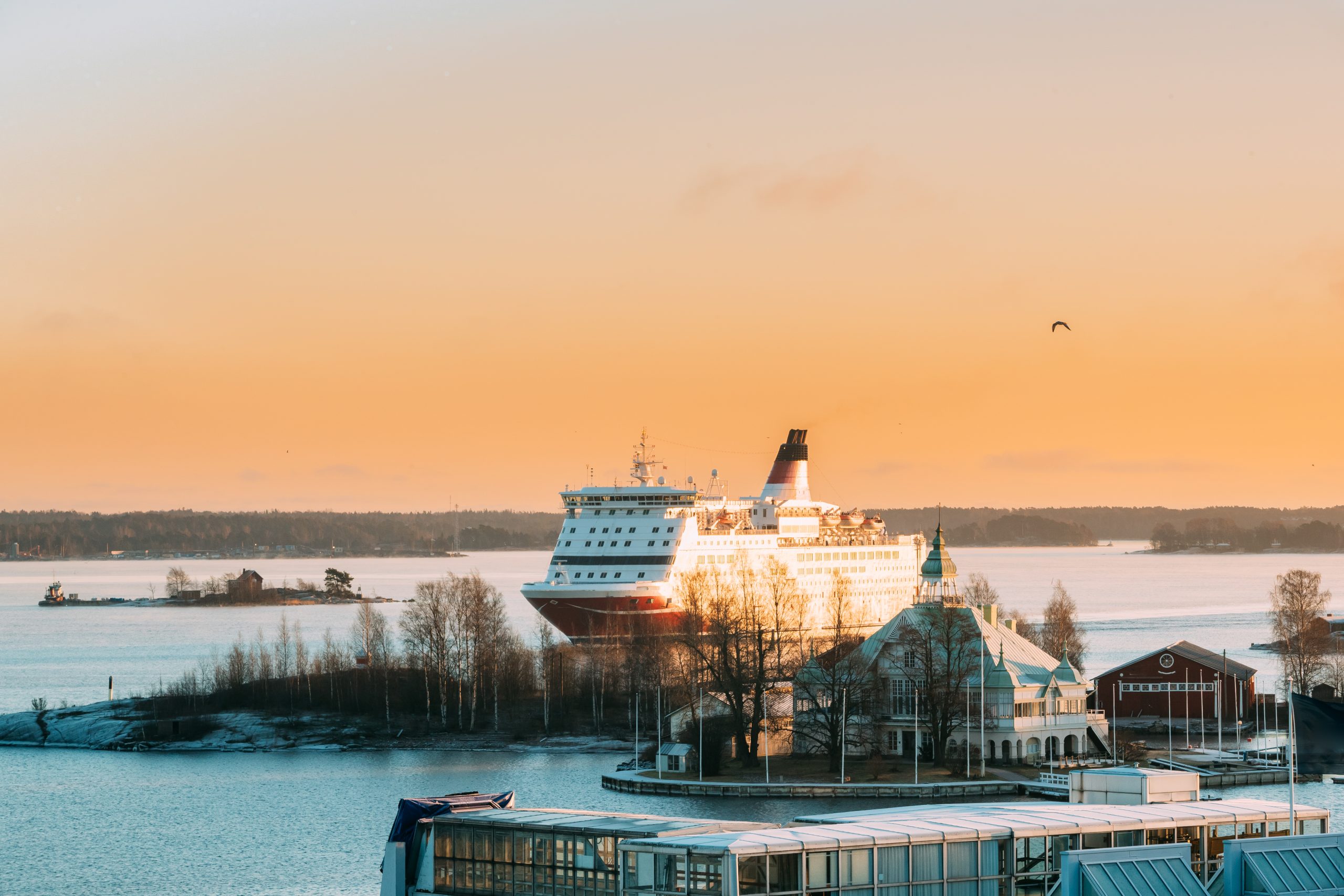 Helsinki, Finland. View Of Modern Ferry Ferryboat Sailing Near B