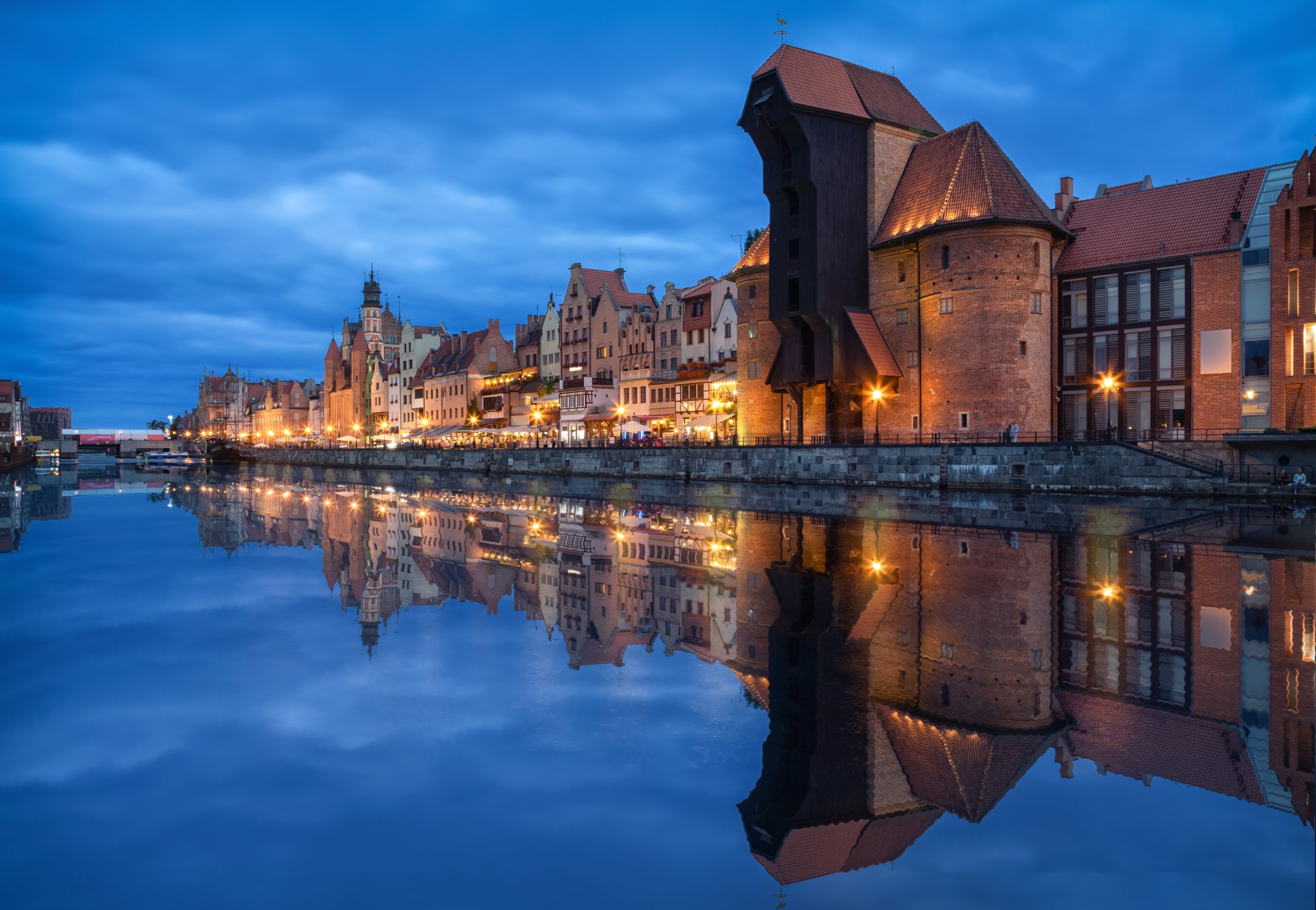 Gdansk, Poland. Embankmet and Crane at dusk