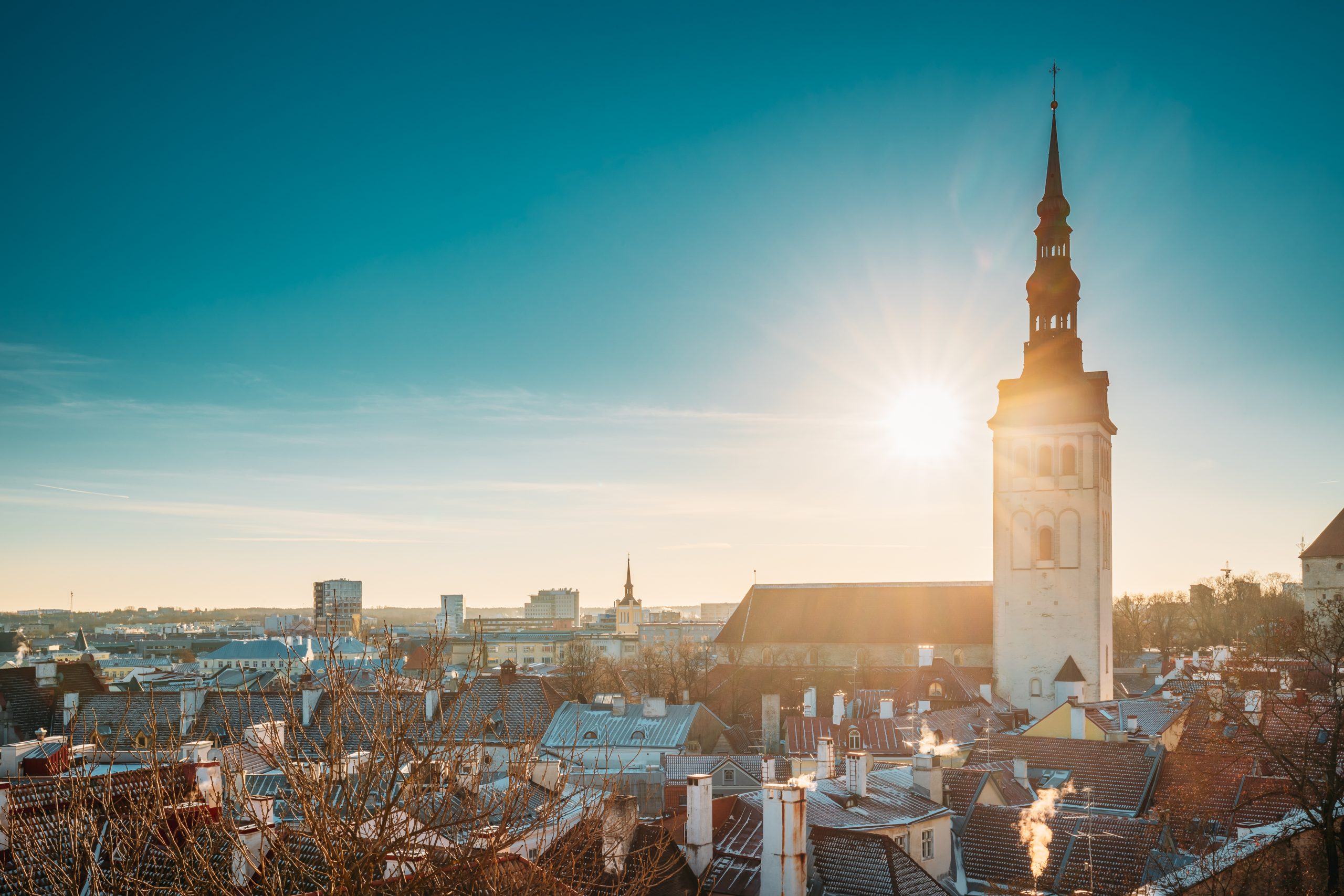 Tallinn, Estonia. Sun Shining Through Church Of St. Nicholas Nig