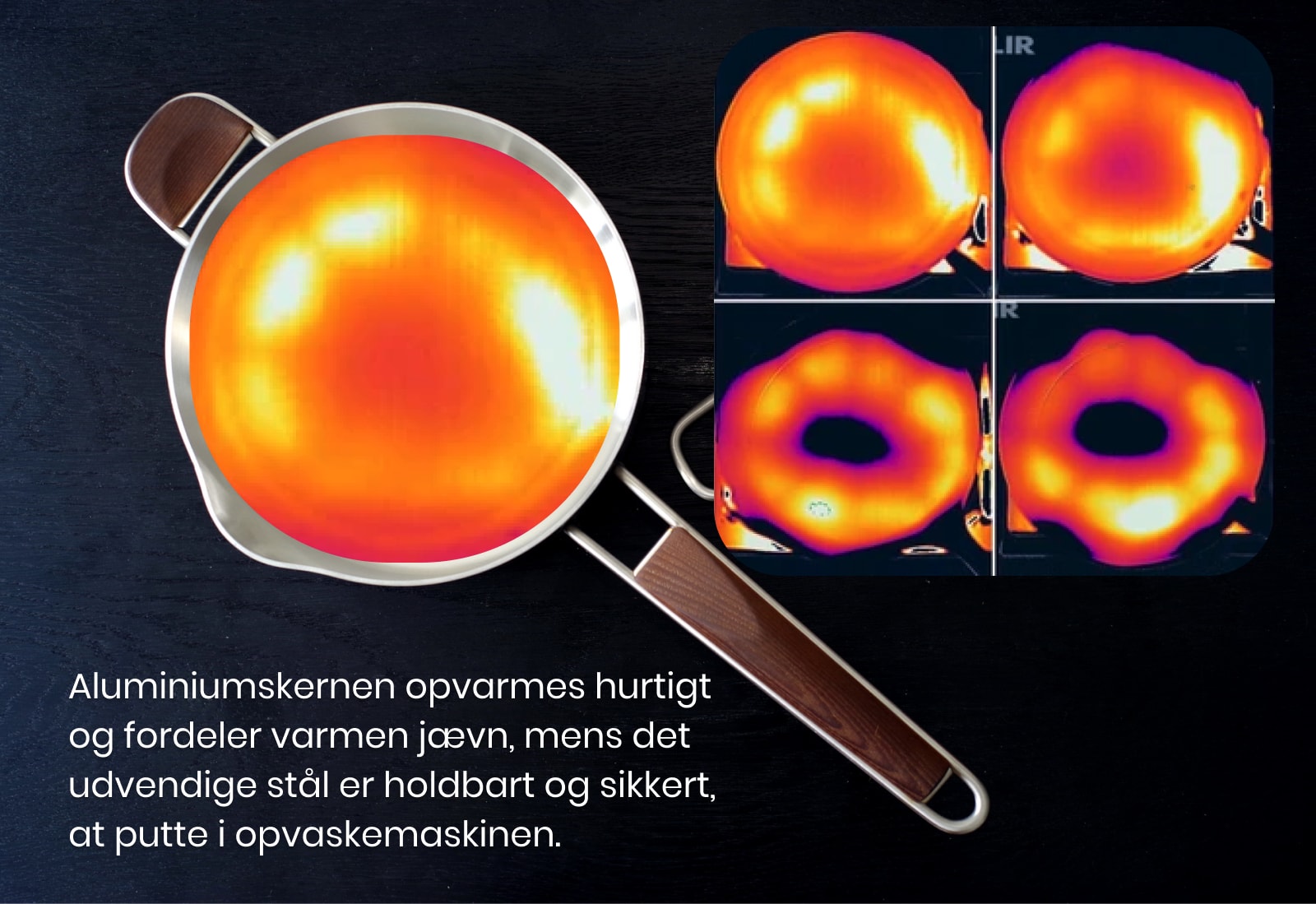 OM-HU Mozow - Aluminiumskernen opvarmes hurtigt og fordeler varmen jævn, mens det udvendige stål er holdbart og sikkert, at putte i opvaskemaskinen. 