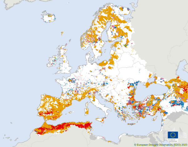 Tørke-index over Europa opdateret 11. april 2023 fra EDO