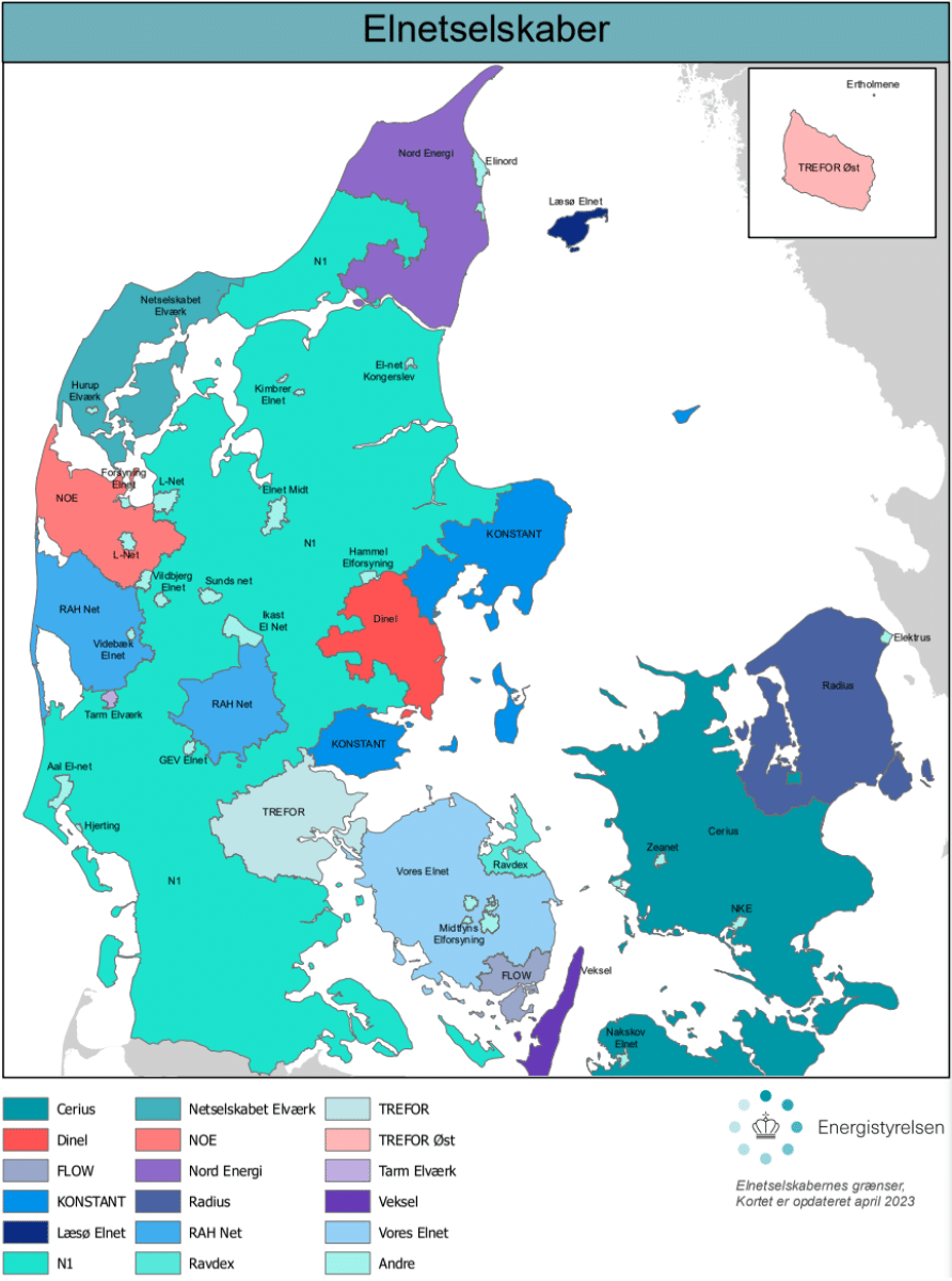 Kort over netselskaber i Danmark 2023