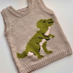 Strikket vest med dinosaur