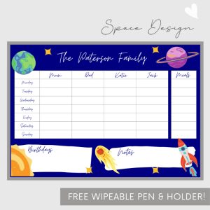 Wipeable Weekly Wall Planner , Blue Space Design