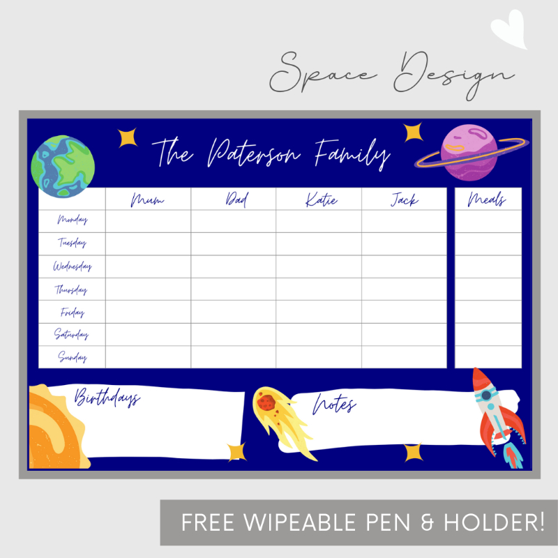 Wipeable Weekly Wall Planner , Blue Space Design