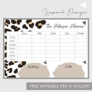 Wipeable Weekly Wall Planner, Brown Leopard Design