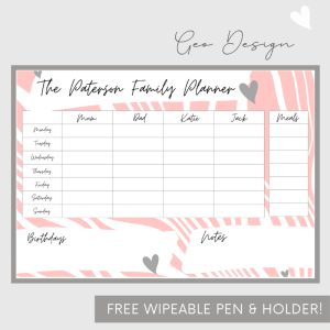 Wipeable Weekly Wall Planner, Pink Geo Design