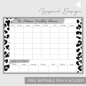 Wipeable Monthly Personalised Wall Planner , Grey Leopard Design