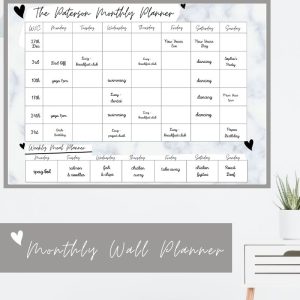 Wipeable Monthly Personalised Wall Planner , Grey Marble Design, personalised