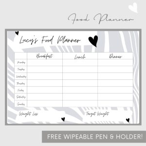 Wipeable Food Diary Wall Planner Grey Geo