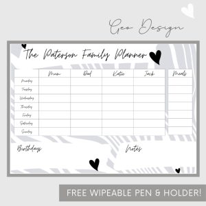 Wipeable Weekly Wall Planner, Grey Geo Design