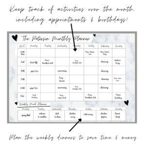 Wipeable Monthly Personalised Wall Planner , Grey Marble Design, with handwriting