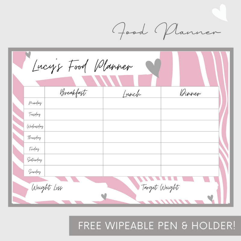 Wipeable Food Diary Wall Planner Pink Geo