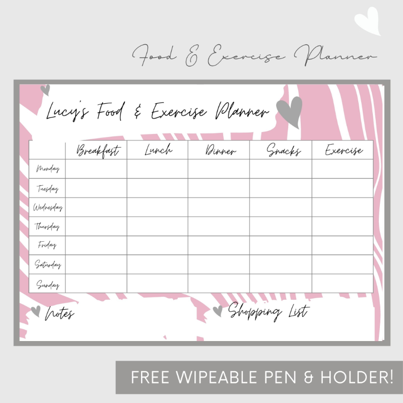 Wipeable Food & Exercise Wall Planner, Pink