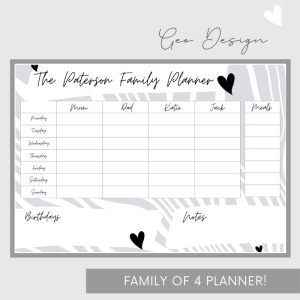 Wipeable Weekly Wall Planner, Grey Geo Design, Family of 4