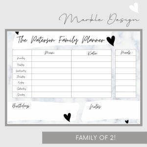 Wipeable Weekly Wall Planner, Grey Marble Design, family of 2