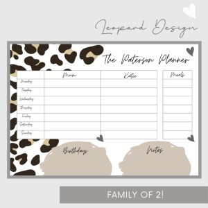 Wipeable Weekly Wall Planner, Brown Leopard Design, Family of 2