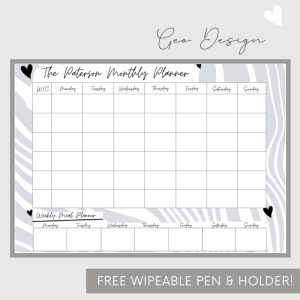 Wipeable Monthly Personalised Wall Planner , Grey Geo Design