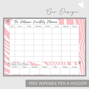 Wipeable Monthly Personalised Wall Planner , Pink Geo Design