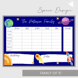 Wipeable Weekly Wall Planner , Blue Space Design, Family of 5