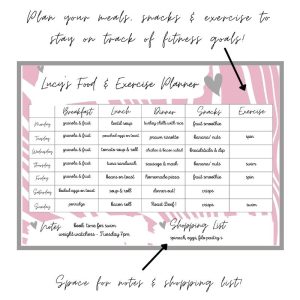 Wipeable Food & Exercise Wall Planner, pink, personalised