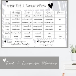 Wipeable Food & Exercise Wall Planner, grey, personalised