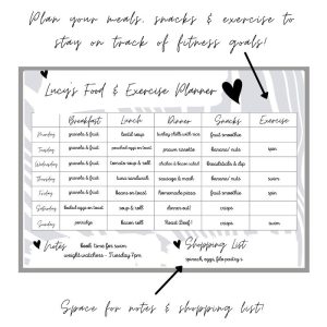 Wipeable Food & Exercise Wall Planner, grey, personalised, magnetic