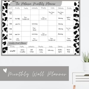 Wipeable Monthly Personalised Wall Planner , Grey Leopard Design, with handwriting