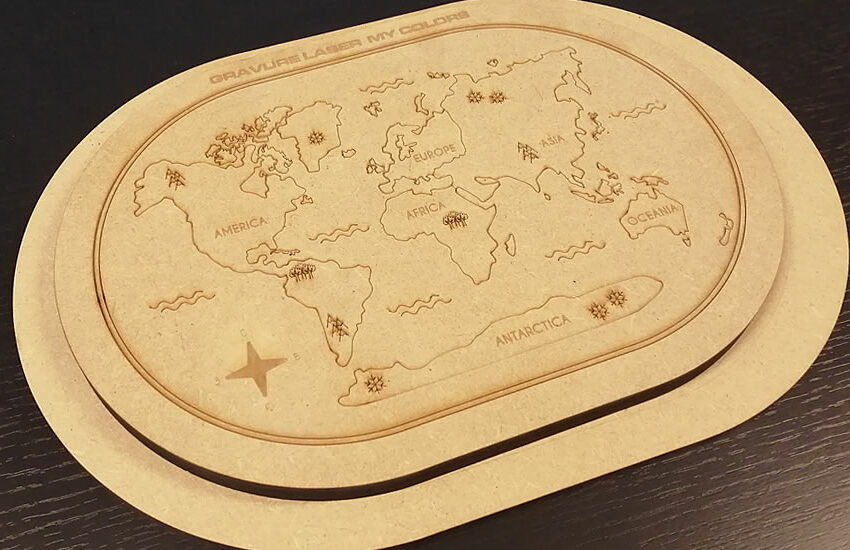 Gravure Laser - Carte du monde - My Colors