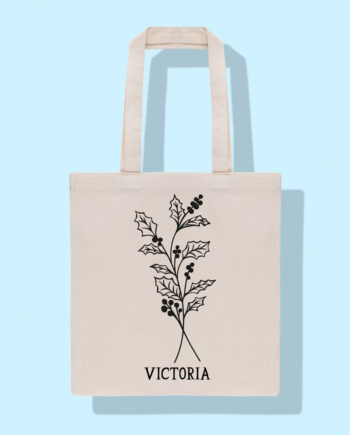 geboortebloem december hulst, gepersonaliseerde totebag met geboortebloem met naam, draagtas met geboortebloem, birthflower totebag, geboortebloem cadeau verjaardag, personalisatie cadeau geboortebloem, tote bag geboortebloem verjaardag