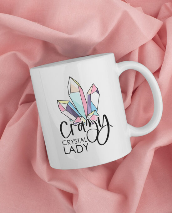 crazy crystal lady, spiritueel cadeau, mok, koffiemok, koffiemok cadeau, cadeau koffiemok, tasse à café cadeau, gift, coffee lover gift, fun, leuke koffiemok, grappige koffiemok, grappig cadeau, bureau mok, witte koffiemok bureau met bedrukking