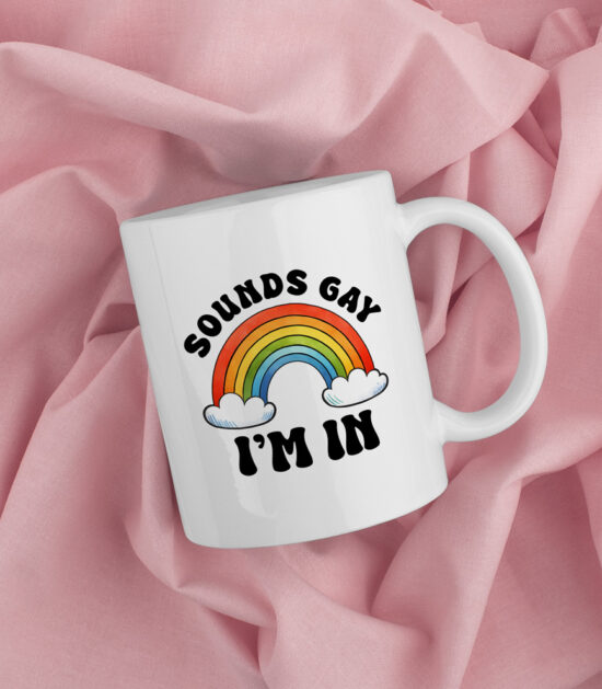 sounds gay i'm in, pride koffiemok, pride gift, pride cadeau, lgbtq gift, lgbtq cadeau, geschenk, lgbtq koffiemok, gay koffiemok, lgbtq mug, gay merchandise, lgbtq merch, leuke koffiemok