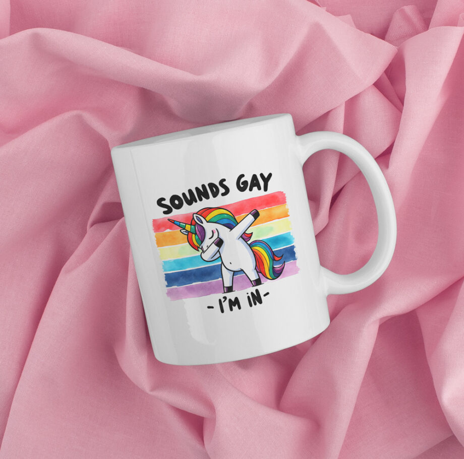 sounds gay i'm in, pride koffiemok, pride gift, pride cadeau, lgbtq gift, lgbtq cadeau, geschenk, lgbtq koffiemok, gay koffiemok, lgbtq mug, gay merchandise, lgbtq merch, leuke koffiemok