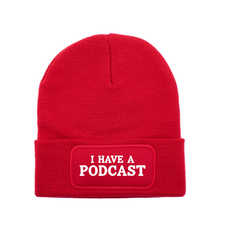 I have a podcast, podcast accessoires, content creator stijl, trendy muts, podcast fashion, unisex wintermode, casual fashion accessoires, hippe muts, fashion statement